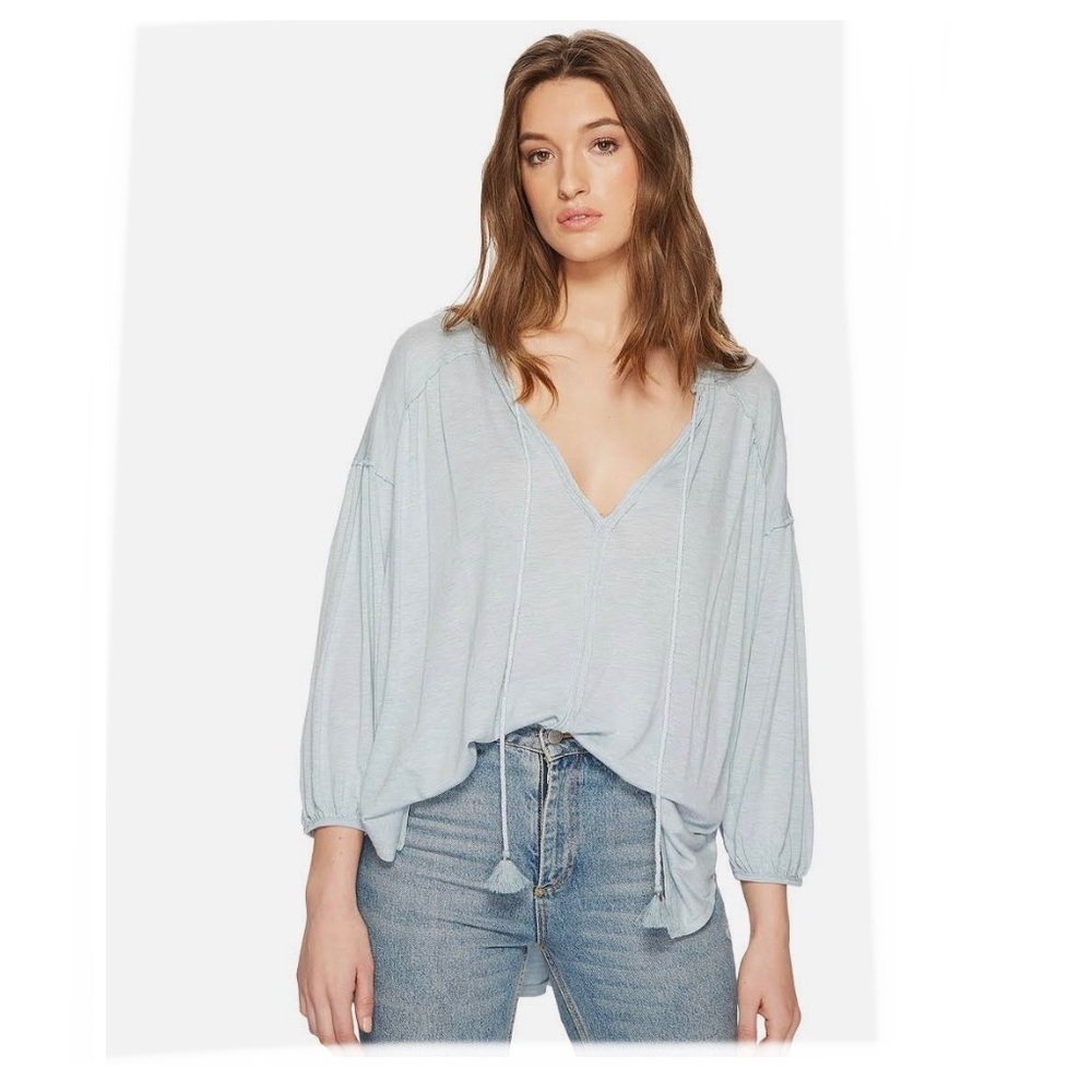 NEW FREE PEOPLE Just a Henley Oversized Tunic Tee Top Oasis Small, blue